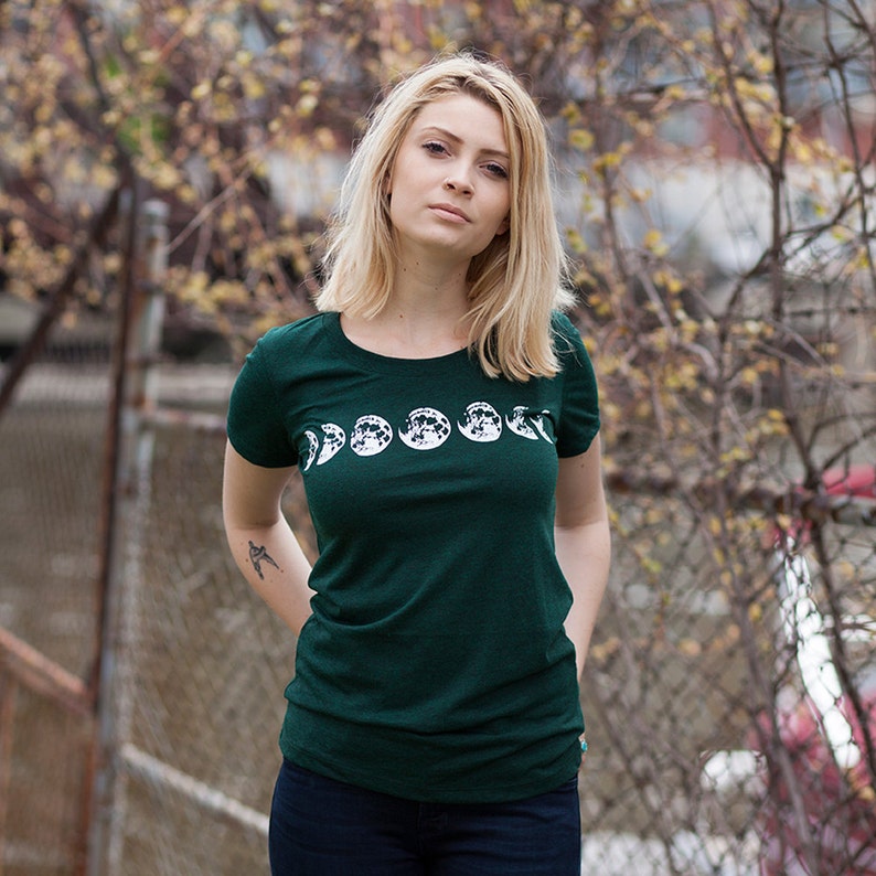 Women's Phases of the Moon Tee Shirt in Emerald Green image 3