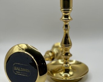 Vintage Baldwin Polished Brass Candlesticks Pair 7" tall Made in USA