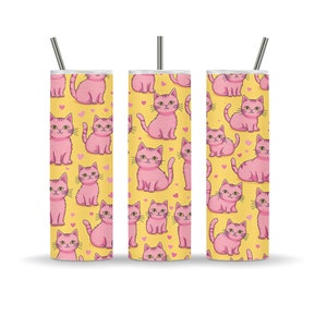 Pink Kitty Pattern 20oz Skinny Tumbler Wrap, Sublimation Minimalism Design, Tumbler PNG Instant Digital Download, Straight, Yellow