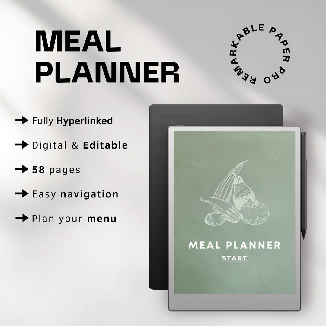 Meal Planner for Remarkable Paper Pro | Digital Monthly Meal Calendar ...