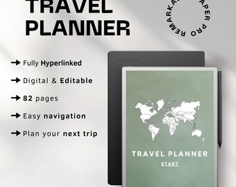 Planificador de viajes para reMarkable Paper Pro | Diario de viaje digital | Planificador de viajes | Planificador de vacaciones | Organizador de viajes | Planificador de vacaciones