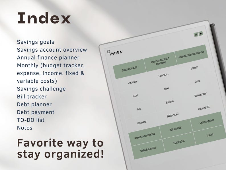 Budget planner for reMarkable Paper Pro | Digital budget tracker | Expense tracker | Bill tracker | Financial planner | Money Tracker index