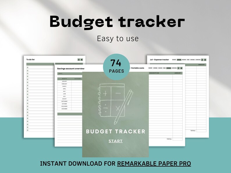 Budget planner for reMarkable Paper Pro | Digital budget tracker | Expense tracker | Bill tracker | Financial planner | Money Tracker 74 pages