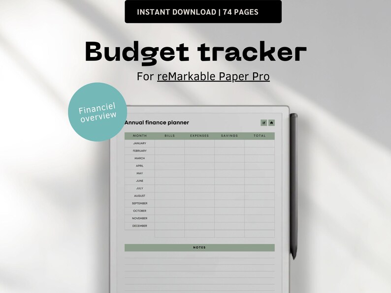 Budget planner for reMarkable Paper Pro | Digital budget tracker | Expense tracker | Bill tracker | Financial planner | Money Tracker instant download