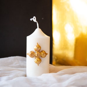 Golden Vintage Cross Candle, Victorian Style Home Decor, Regal Baroque Design Candle, Sculpture Candle, Handmade Gift, Personalized Candle