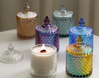 Diamond-Cut Glaze Glass Jar Candle | Scented Soy Wax | Multi-Color Decorative Home Fragrance | Embossed Glass Box