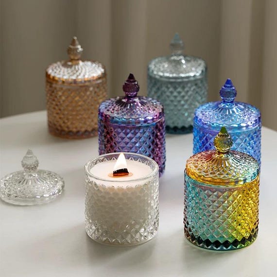 Luxury Scented Soy Candle, Diamond-Cut Glaze Glass Jar, Wedding Gift