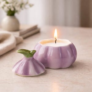 Plant-Shaped Ceramic Jar with Candle | Holiday Table Centerpiece | New Year | Festive Decoration