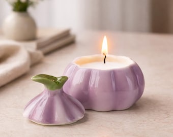 Plant-Shaped Ceramic Jar with Candle | Holiday Table Centerpiece | New Year | Festive Decoration