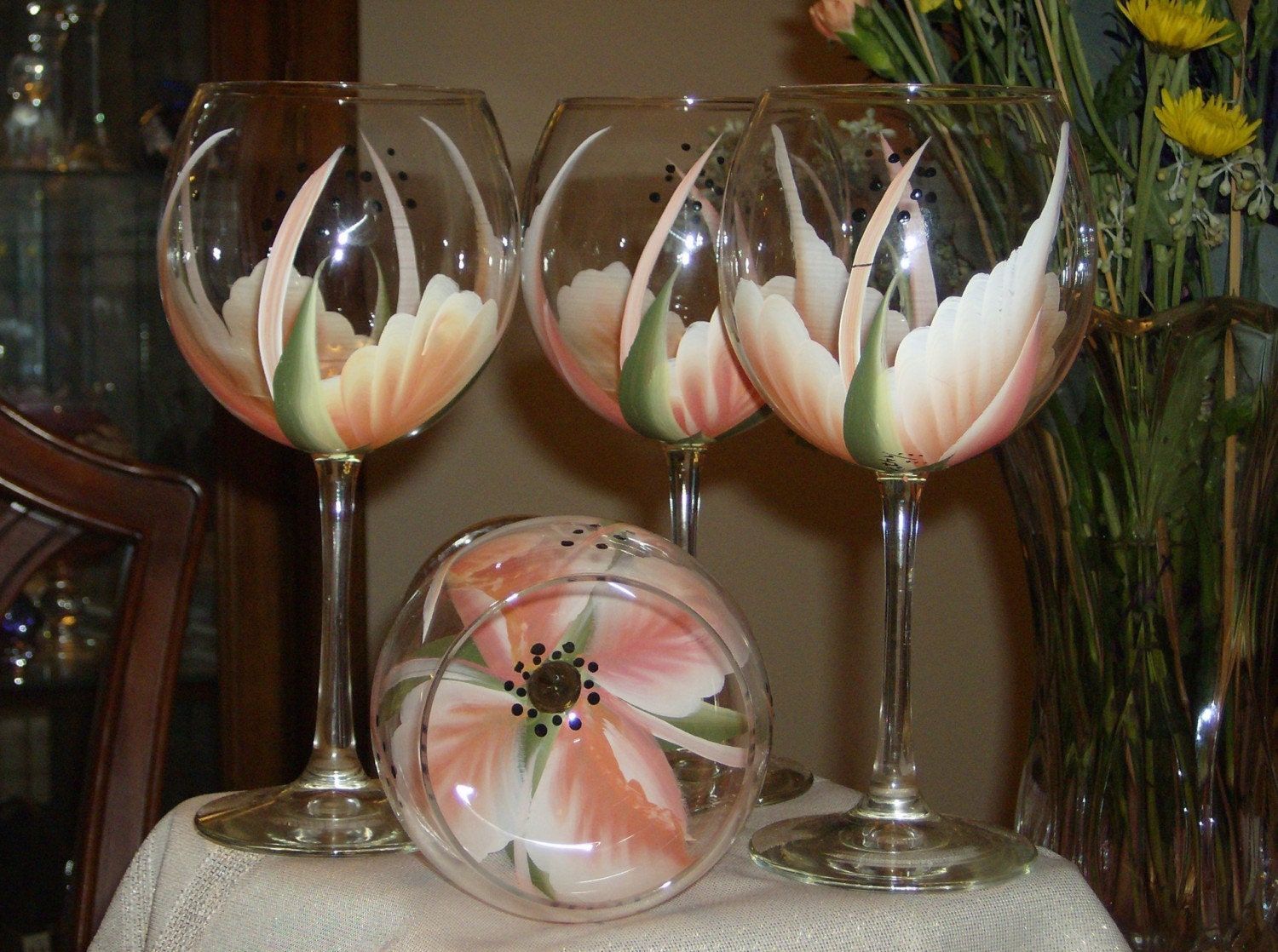 Hand painted coral wine glasses Etsy