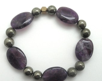 Amethyst and Pyrite Stretch Bracelet