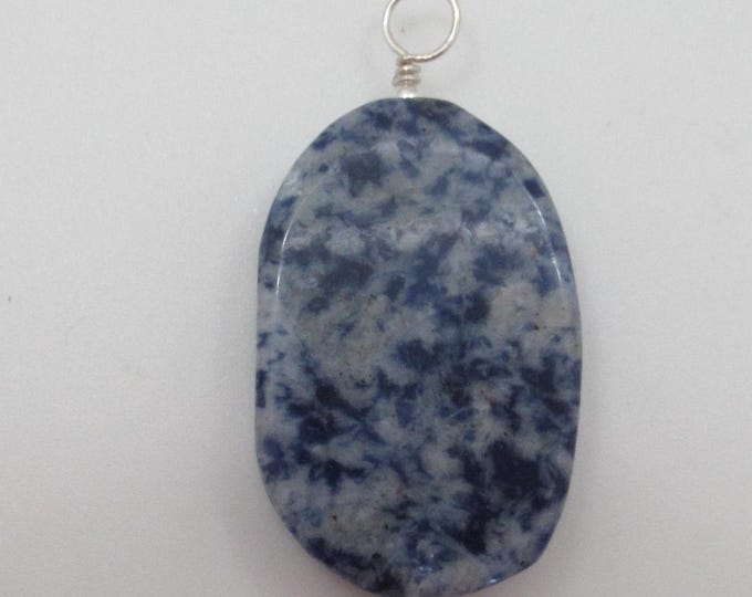 Natural Blue Spot Jasper and Sterling Silver Pendant
