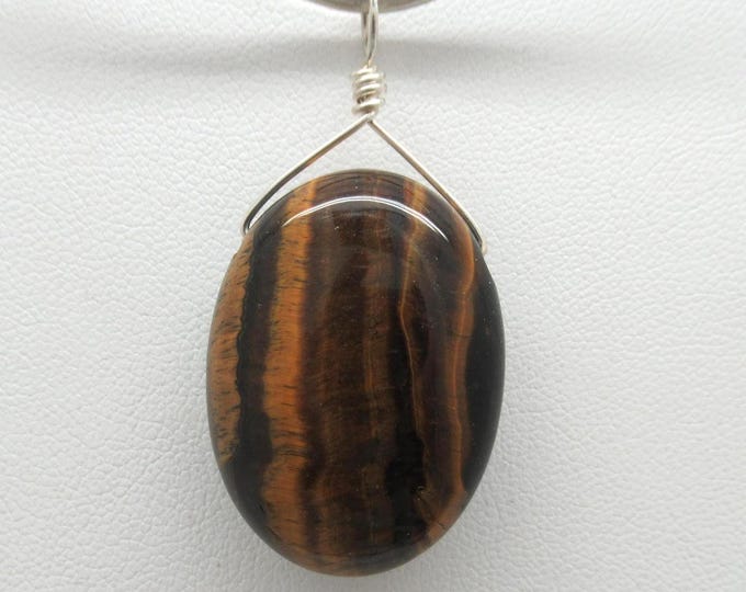 Natural Tiger Eye and Sterling Teardrop Pendant