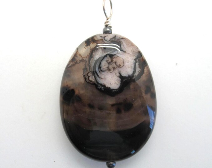 Flower Agate  and Sterling Silver Pendant