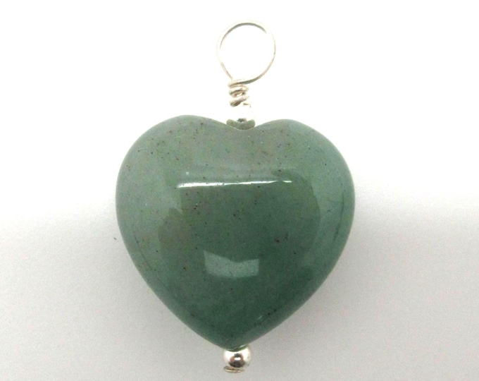 Small Green Aventurine and Sterling Heart Pendant
