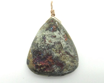 Raw Chalcopyrite and Brass Pendant