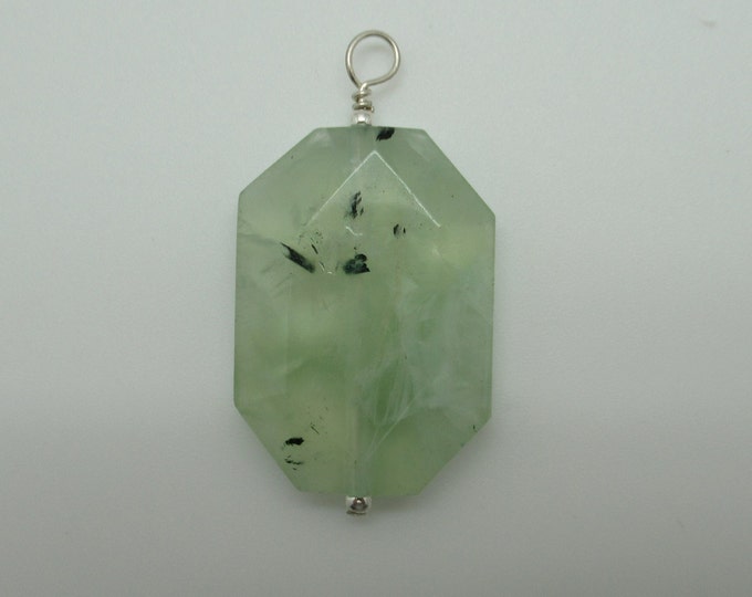 Tourmalinated Prehnite and Sterling Pendant