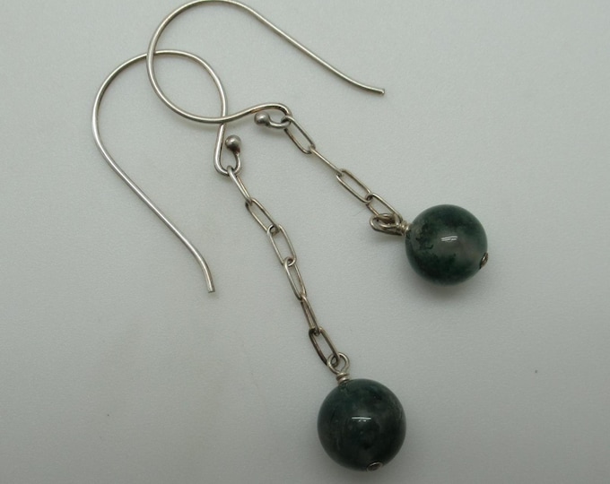 Moss Agate and Sterling Silver Earrings