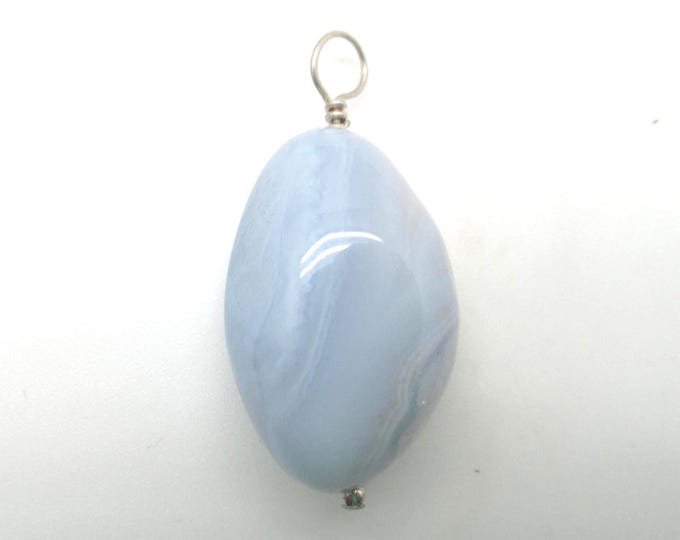 Natural Blue Lace Agate and Sterling Pendant