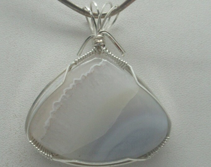 Natural Blue Lace Agate and Sterling Pendant