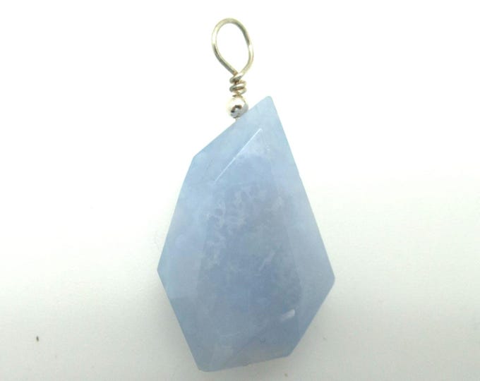 Natural Blue Lace Agate and Sterling Pendant
