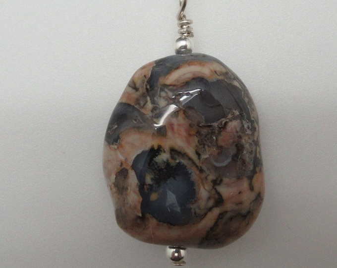 Beautiful Blue Chalcedony with Matrix Sterling Pendant