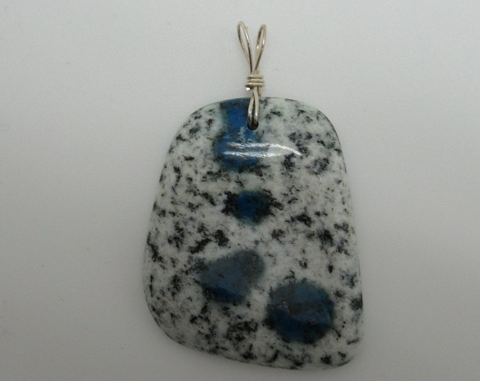 K2 and Sterling Pendant  {granite and azurite}