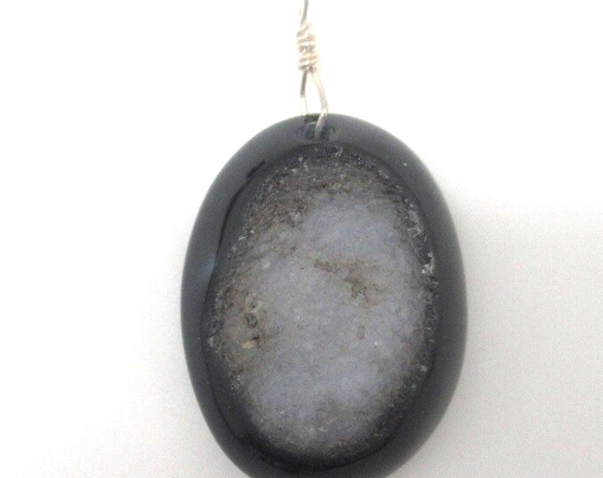 Black Onyx Druzy and Sterling Silver Pendant