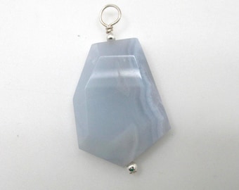 Natural Blue Lace Agate and Sterling Pendant