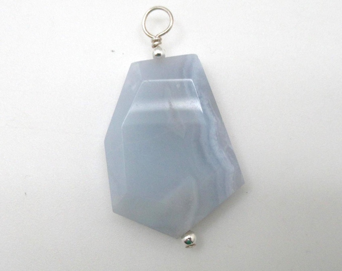 Natural Blue Lace Agate and Sterling Pendant
