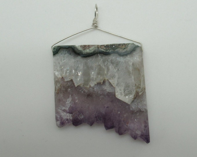 Natural Slice Amethyst and Sterling Pendant