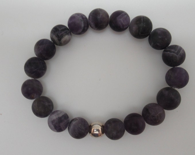 Matte Chevron Amethyst and sterling stretch bracelet