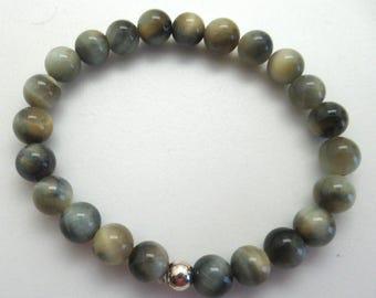 Natural Golden lue Tiger Eye Stretch Bracelet with Sterling Silver Bead
