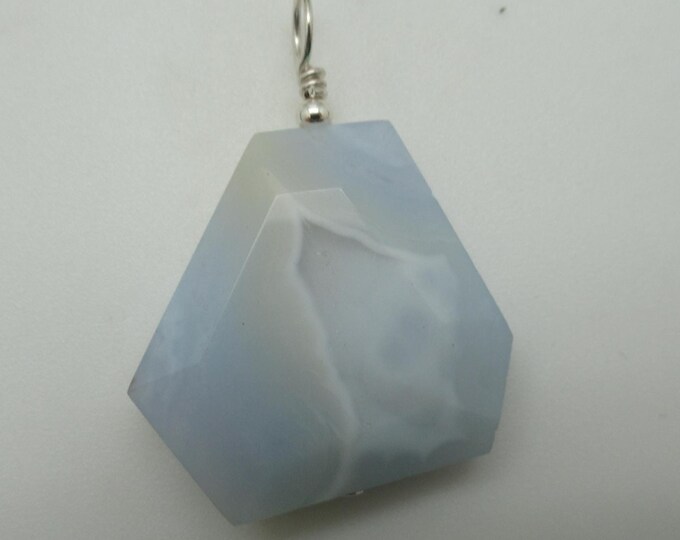 Natural Blue Lace Agate and Sterling Pendant
