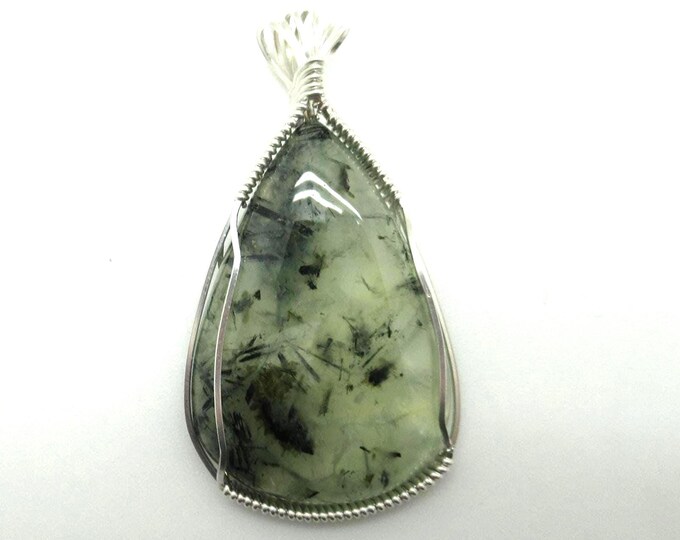 Tourmalinated Prehnite and Sterling Pendant