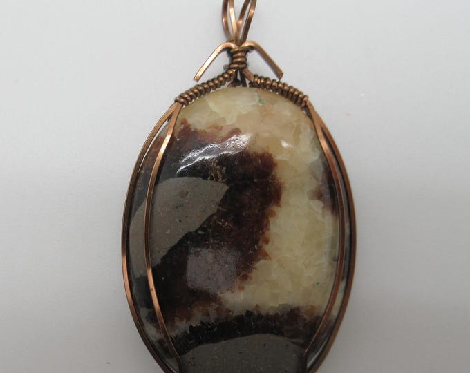 Septarian Nodule Stone and Copper Pendant