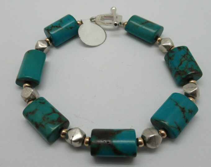 Turquoise, gold filled and sterling bracelet