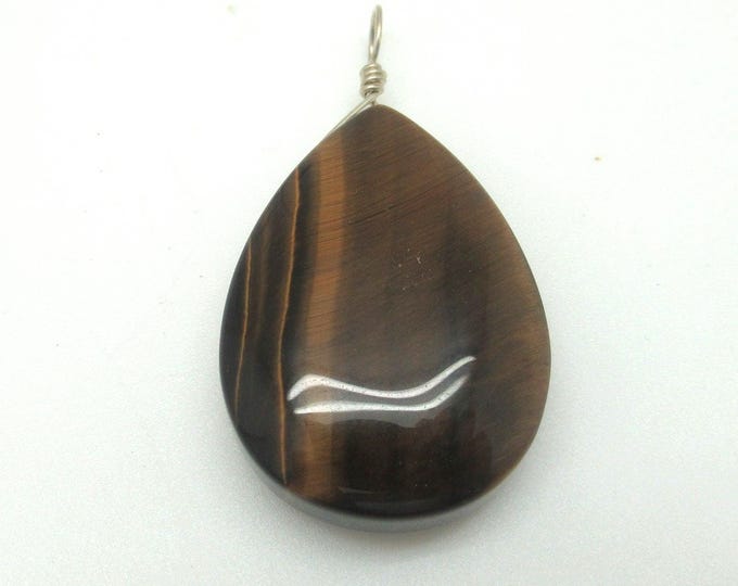 Natural Tiger Eye and Sterling Teardrop Pendant