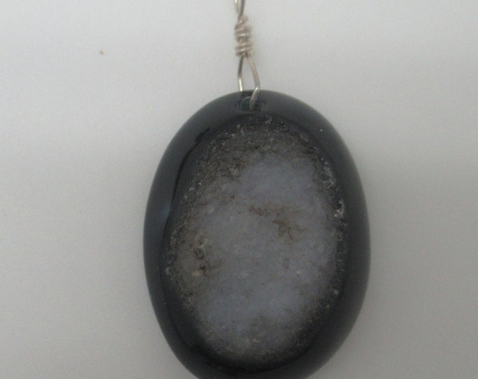 Black Onyx Druzy and Sterling Silver Pendant