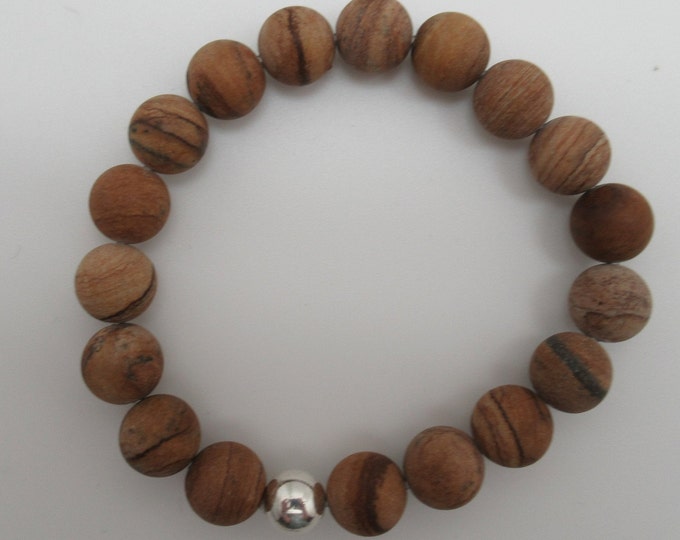 Matte Picture Jasper and Sterling Stretch Bracelet