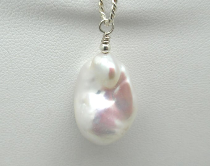Natural Baroque Pearl and Sterling Pendant