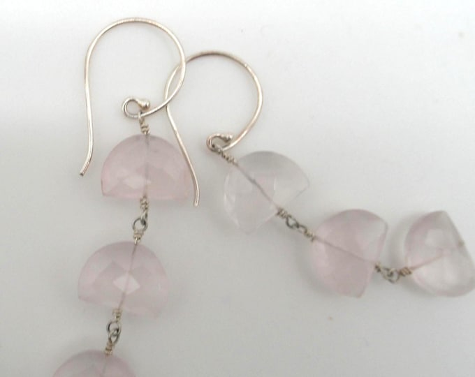 Faceted Rose Quartz and Sterling Silver Earrings
