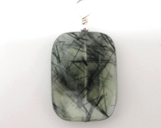 Tourmalinated Prehnite and Sterling Pendant