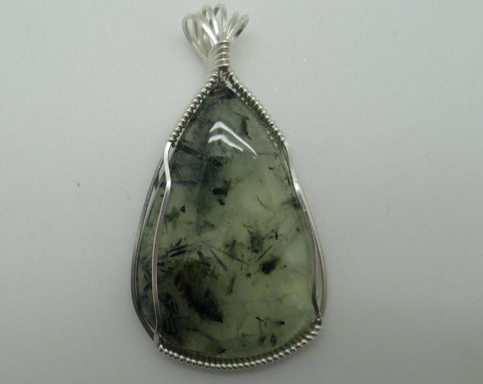 Tourmalinated Prehnite and Sterling Pendant