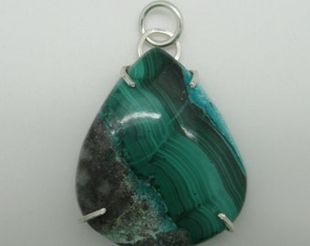 Chrysocolla Malachite and Sterling Pendant