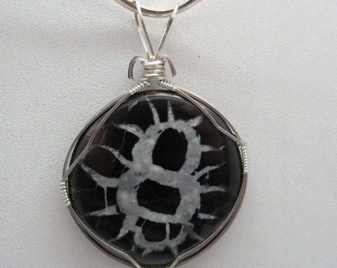 Septarian Nodule Stone Pendant  sterling silver