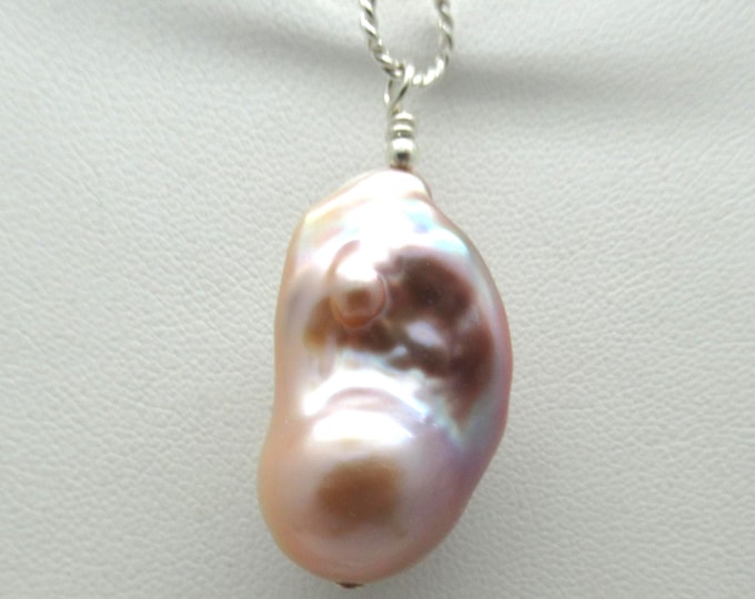 Natural Baroque Pearl and Sterling Pendant