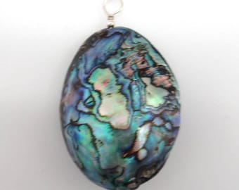 Large Paua Shell and Sterling Pendant