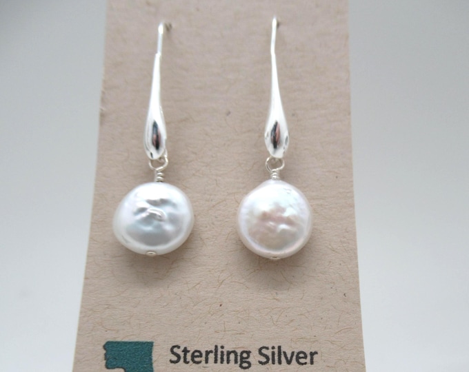 Coin Pearl and Sterling Earrings