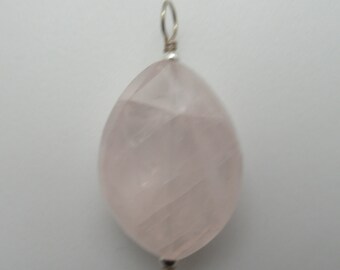 Natural Rose Quartz and Sterling Silver Pendant